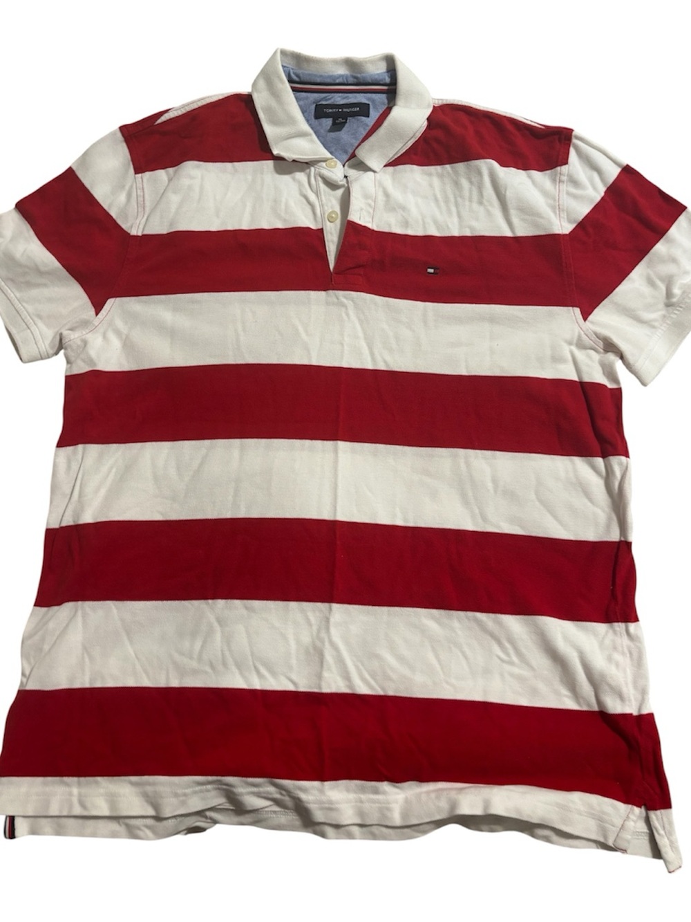 🟤🟤Tommy Hilfiger Men’s Red & White Horizontal Stripe Polo